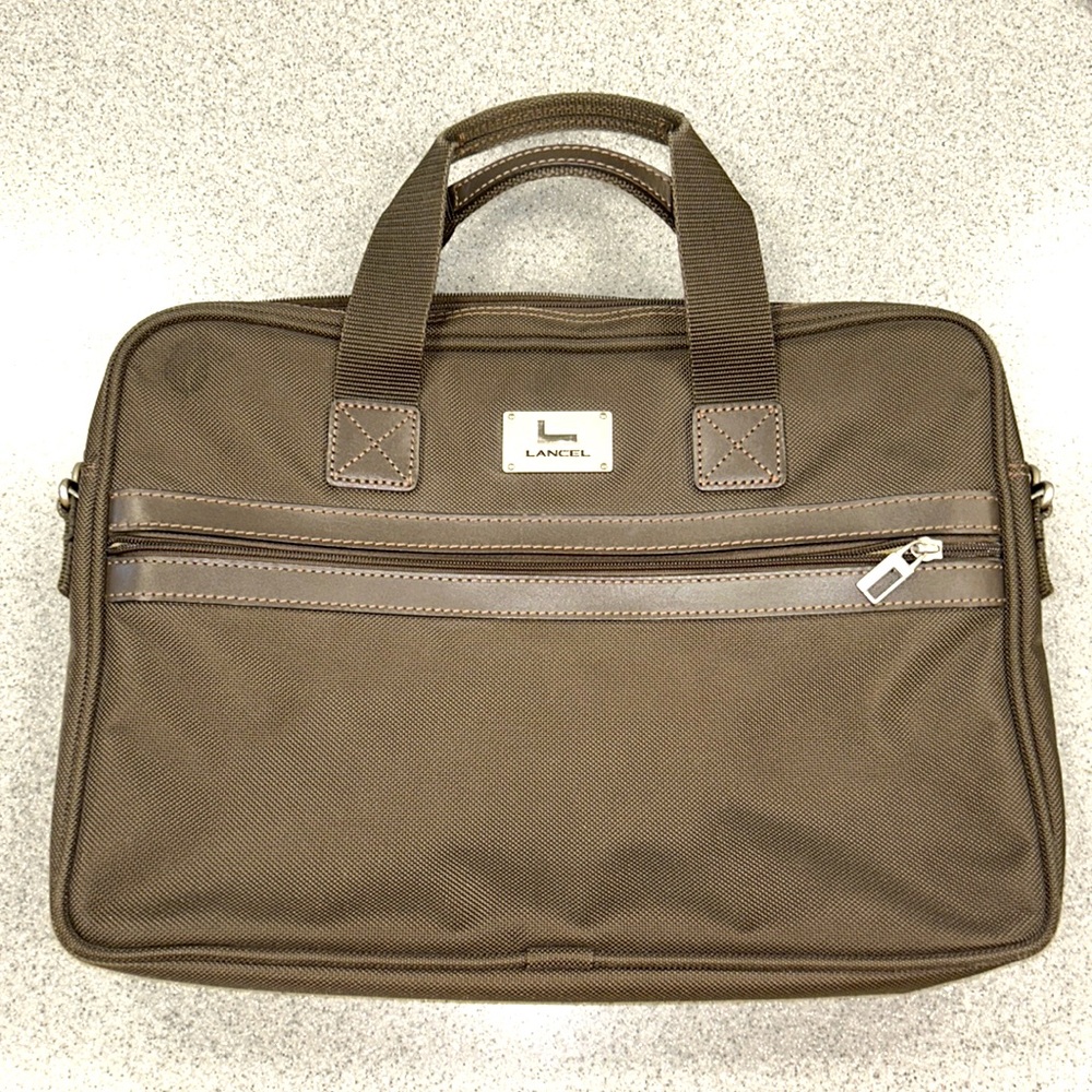 RARE LANCEL exquisite mens laptop case with ballistic nylon & brown leather trim